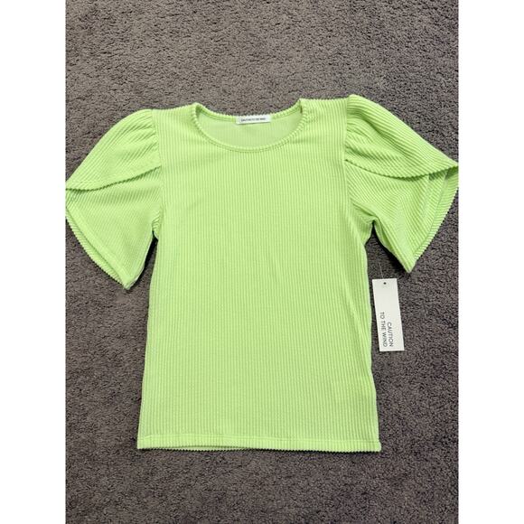 Caution to The Wind Small Tulip Sleeve Pullover Stretchy Lime Green Top NWT - Picture 1 of 5
